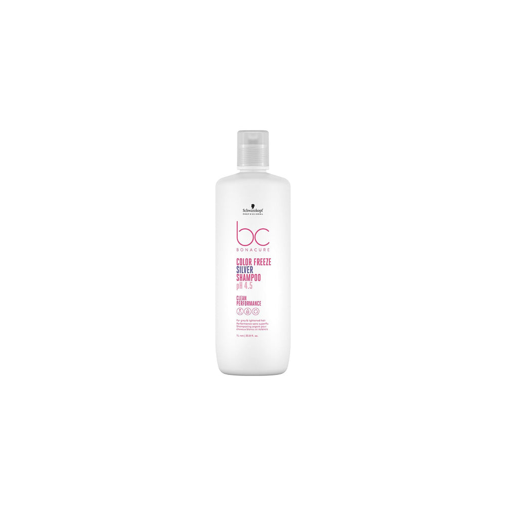 Schwarzkopf Bonacure Verrouillage couleur micellaire argenté — bouteille bleu-violet rafraîchit les reflets.