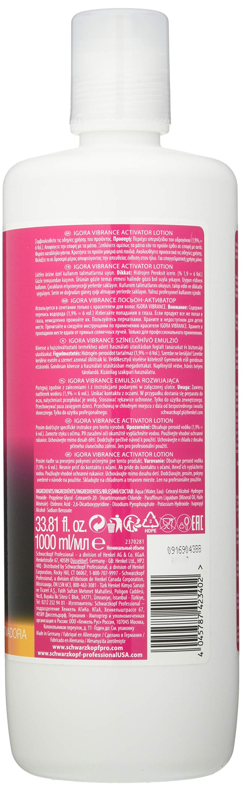 Schwarzkopf Igora Royal Vibrance Activating Lotion being poured toward even color development.