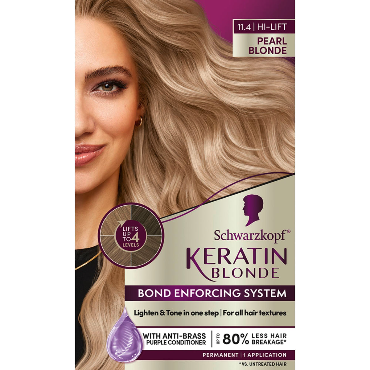 Schwarzkopf Keratin Blond – coloration crème, blond lumineux et durable.