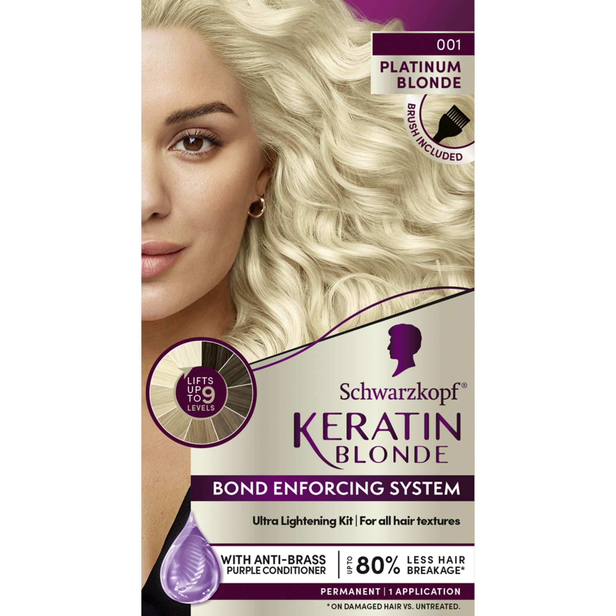 Schwarzkopf Keratin Blonde 001 platine, bouteille prête à l’application, couleur éclatante possible à la maison
