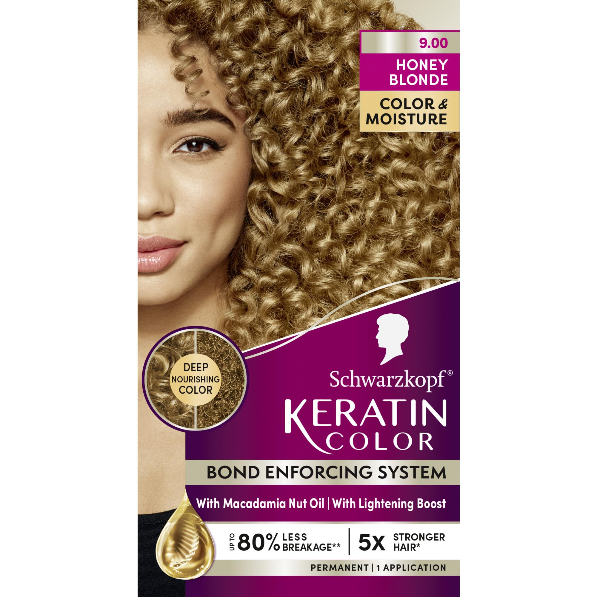 Schwarzkopf Keratin Color Crème 9.0 miel blond, couverture grise complète