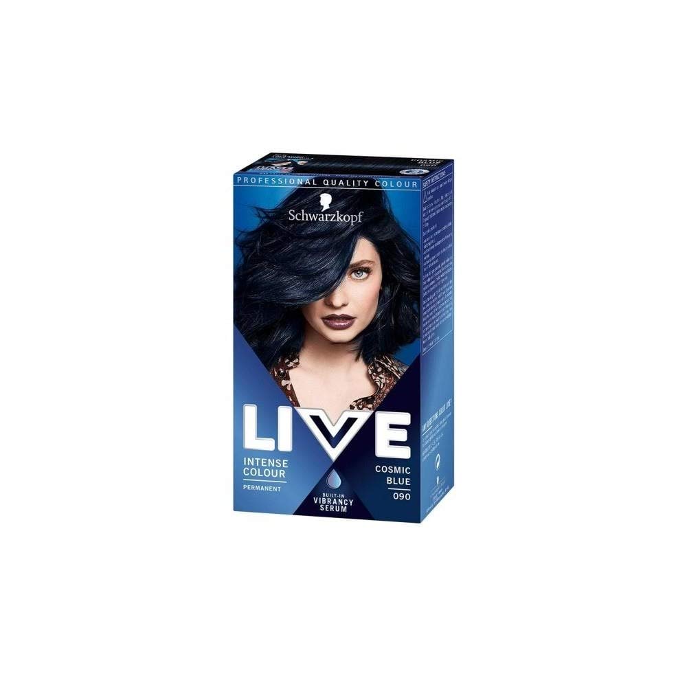 Schwarzkopf Live Color XXL 90 Bleu Cosmique – bouteille montrant la teinte vibrante et le soin intégré.