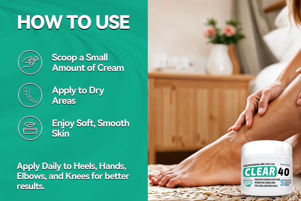 Mains et coudes — CLEAR 40 pour une peau plus lisse.