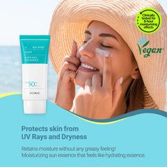 Effet d’absorption rapide de SCINIC Enjoy Sun Essence sur la peau.