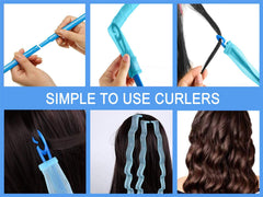 SCNWQ boucles ondulées 16 pouces bleu pour cheveux sans chaleur et volumineux