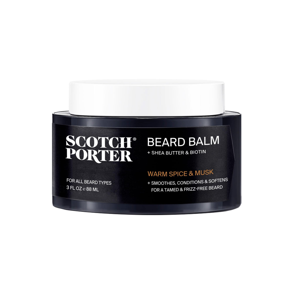 Baume Scotch Porter pour barbe – la bouteille prête à hydrater et lisser les poils.
