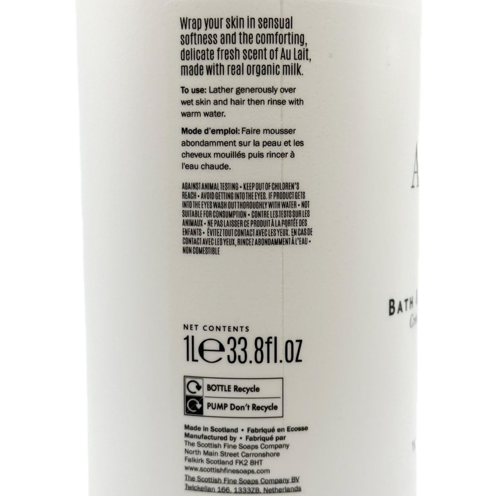 Scottish Fine Soaps Au Lait label shows clear usage tips.