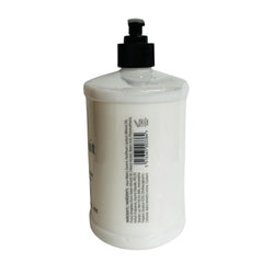 Scottish Fine Soaps The Company Au Lait Body Lotion bottle back view shows nourishing formula.