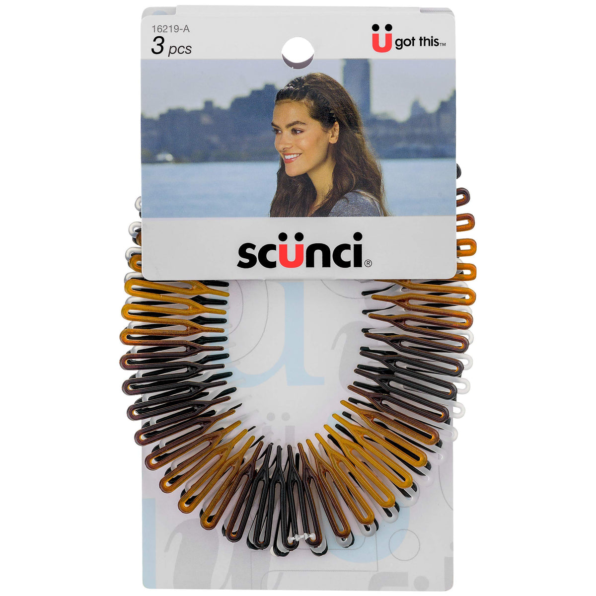 Scunci peigne stretch beauté sans effort, ensemble 3 coloris, maintien discret pour cheveux.