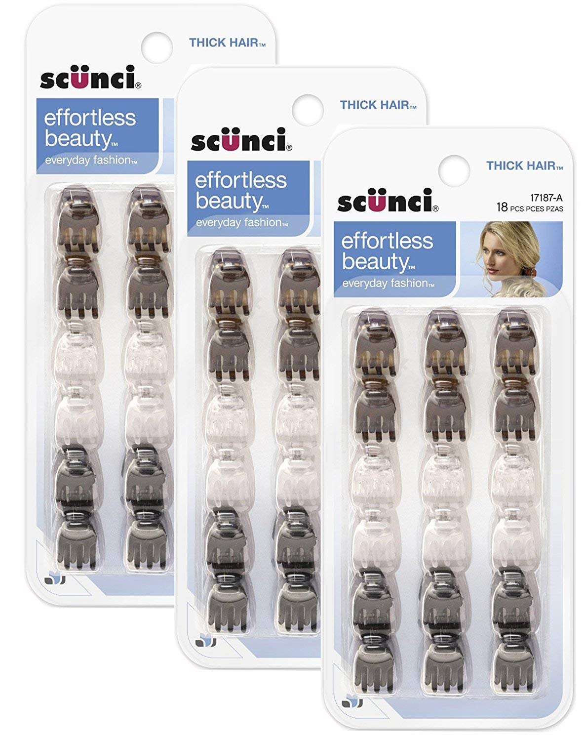 Pinces mini mors épais Scunci pour sections précises et tenue fiable des cheveux.