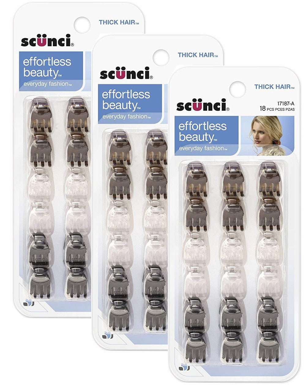 Pinces mini mors épais Scunci pour sections précises et tenue fiable des cheveux.