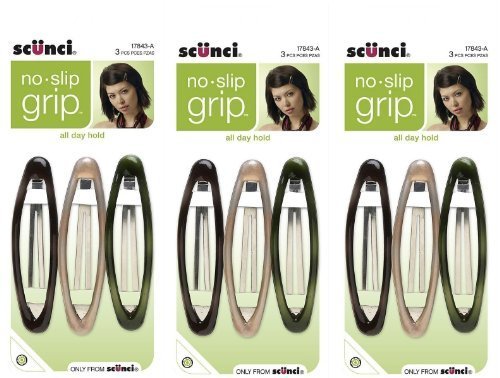 Pinces ovales Scunci à grip anti-dérapant de 8 cm pour sécuriser les mèches en douceur.