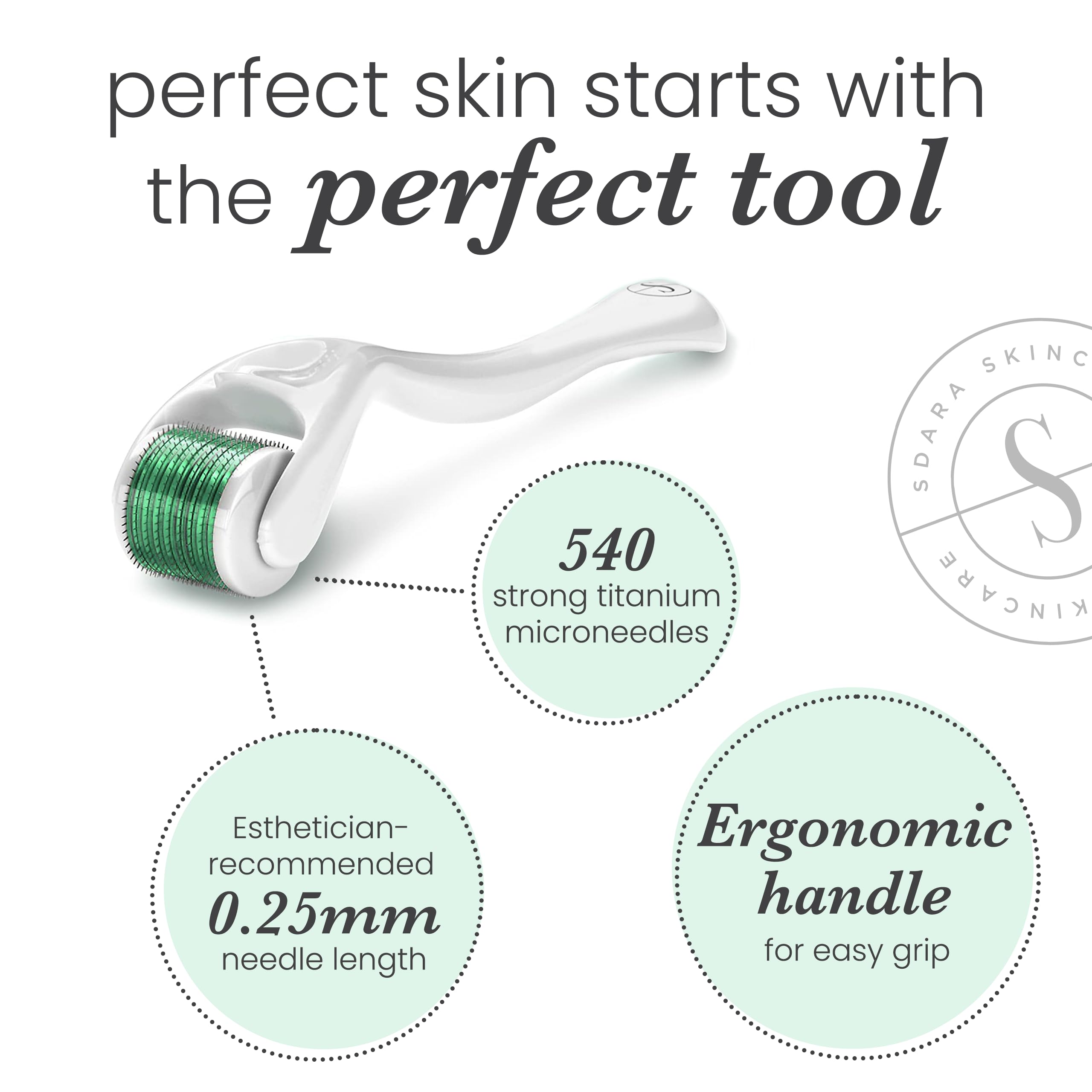 Sdara Skincare Derma Roller Poignee Ergonomique, utilisation confortable