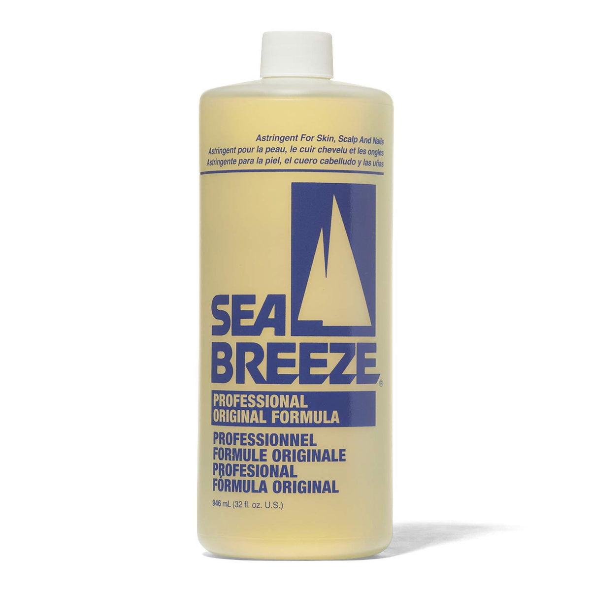 Seabreeze Astringent: bouteille jaune, tonifie peau et cuir chevelu.
