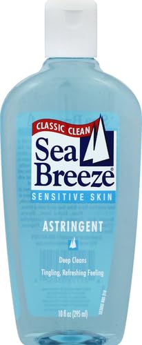 Texture tonique Seabreeze en gros plan, peau sensible rafraîchie et douce.