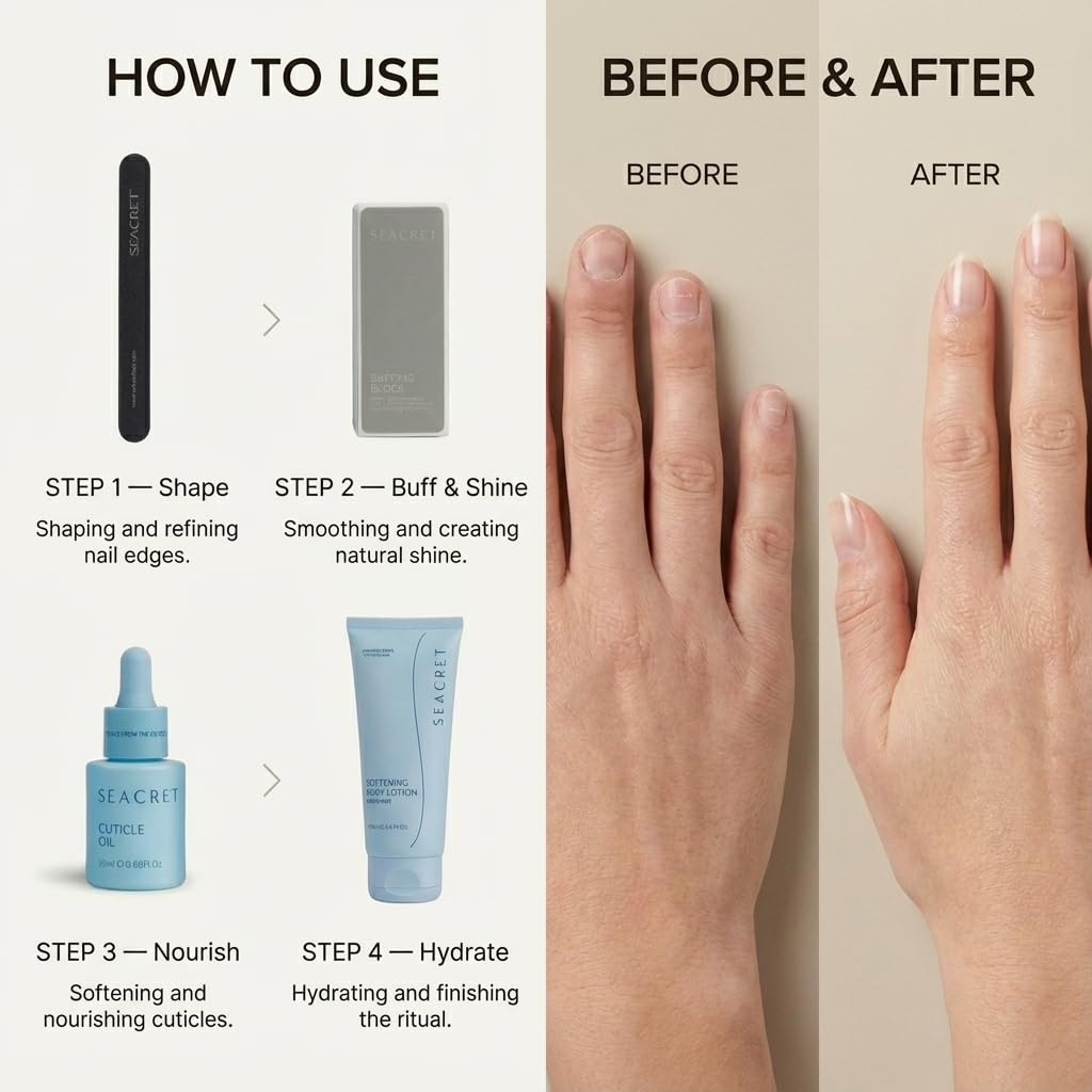 SEACRET bloc 3-en-1 pour lisser et faire briller les ongles.