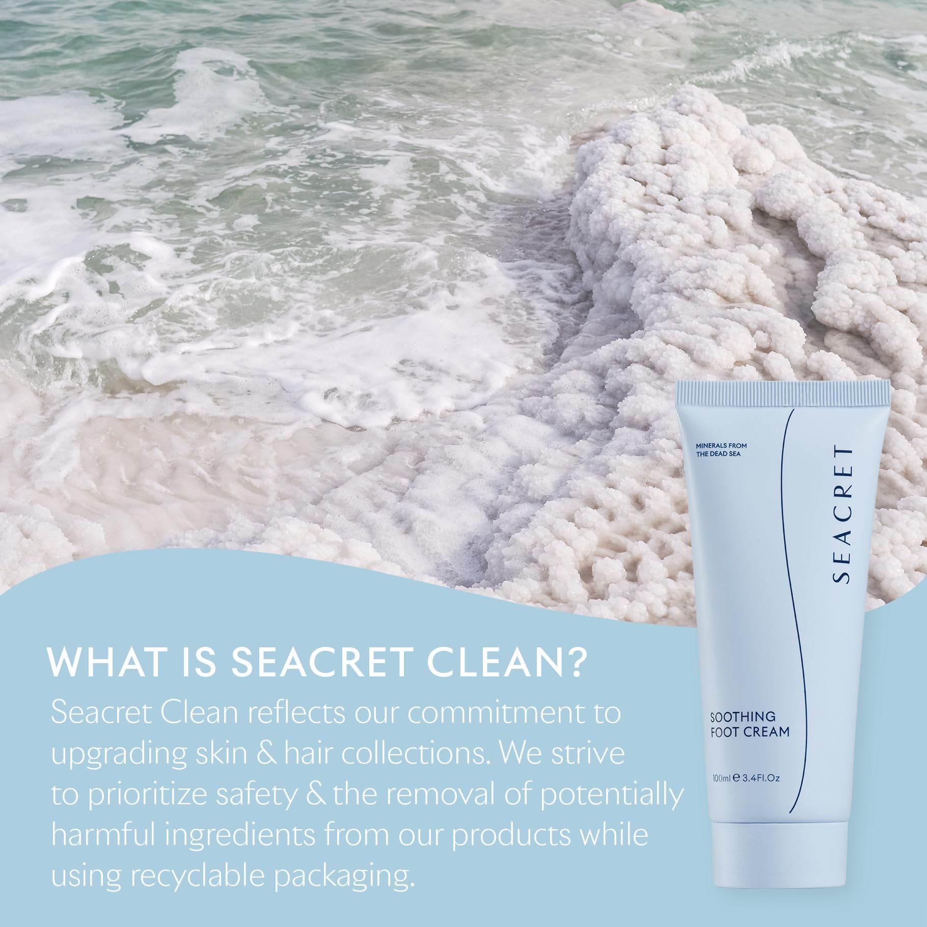 SEACRET crème-pieds sans tensioactifs agressifs et parabènes, soin sûr et végane.