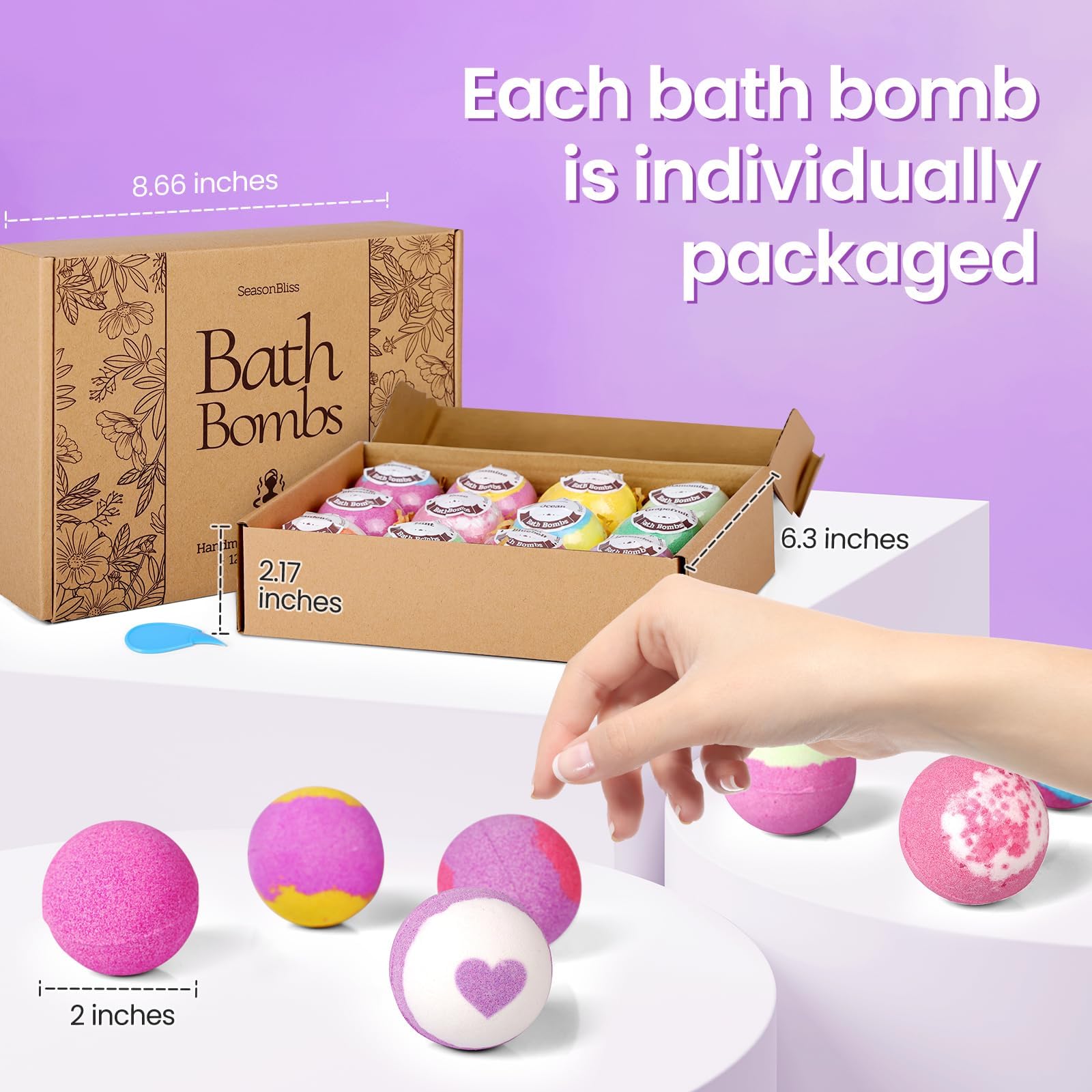 SeasonBliss Boules de bain emballage individuel préservant le parfum.