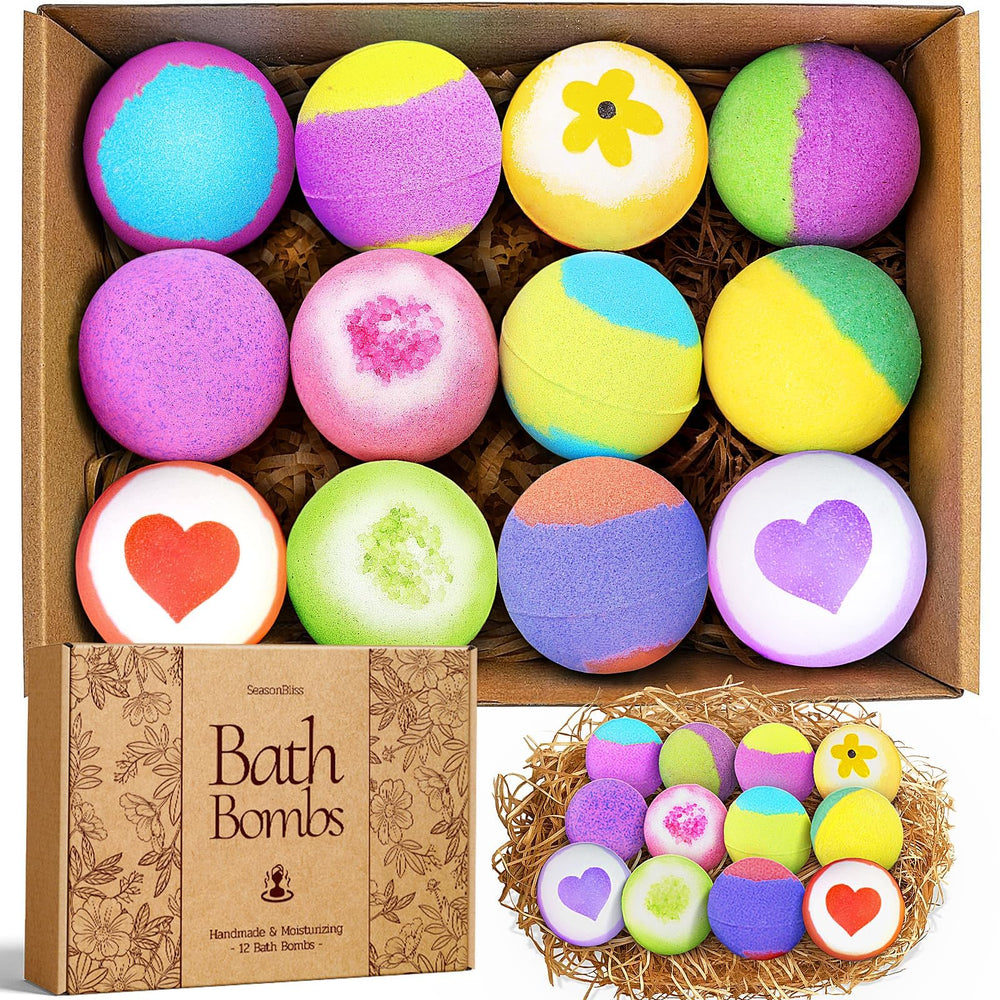 SeasonBliss Boules de bain ensemble 12 fragrances pour relaxation sensorielle.