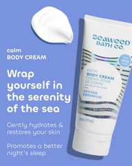 Close-up texture of Seaweed Bath Co Calm Body Cream showing creamy formula for daily comfort