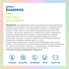Seaweed Bath Co. Gloss Shampoo étiquette distincte, labeling clair et élégant.