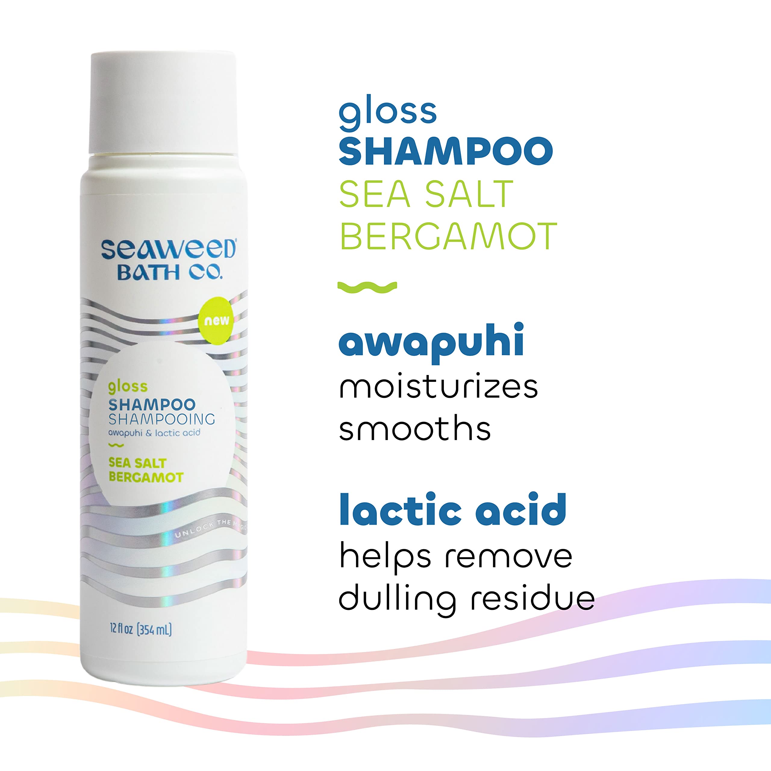Parfum bergamote et sel marin du Seaweed Bath Co. Gloss Shampoo.