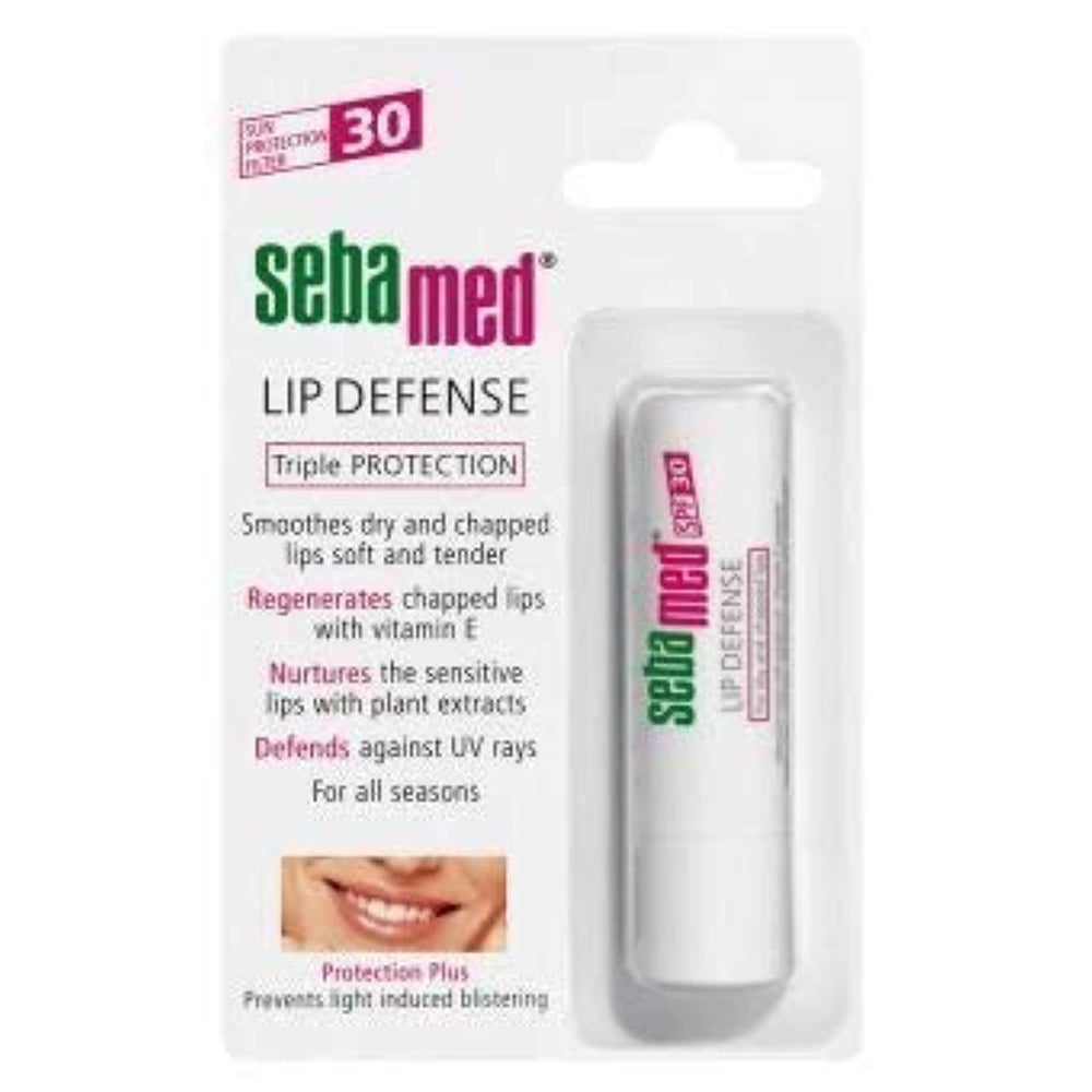 Tube Sebamed Baume Lèvres SPF30 en gros plan, protection UV pratique.