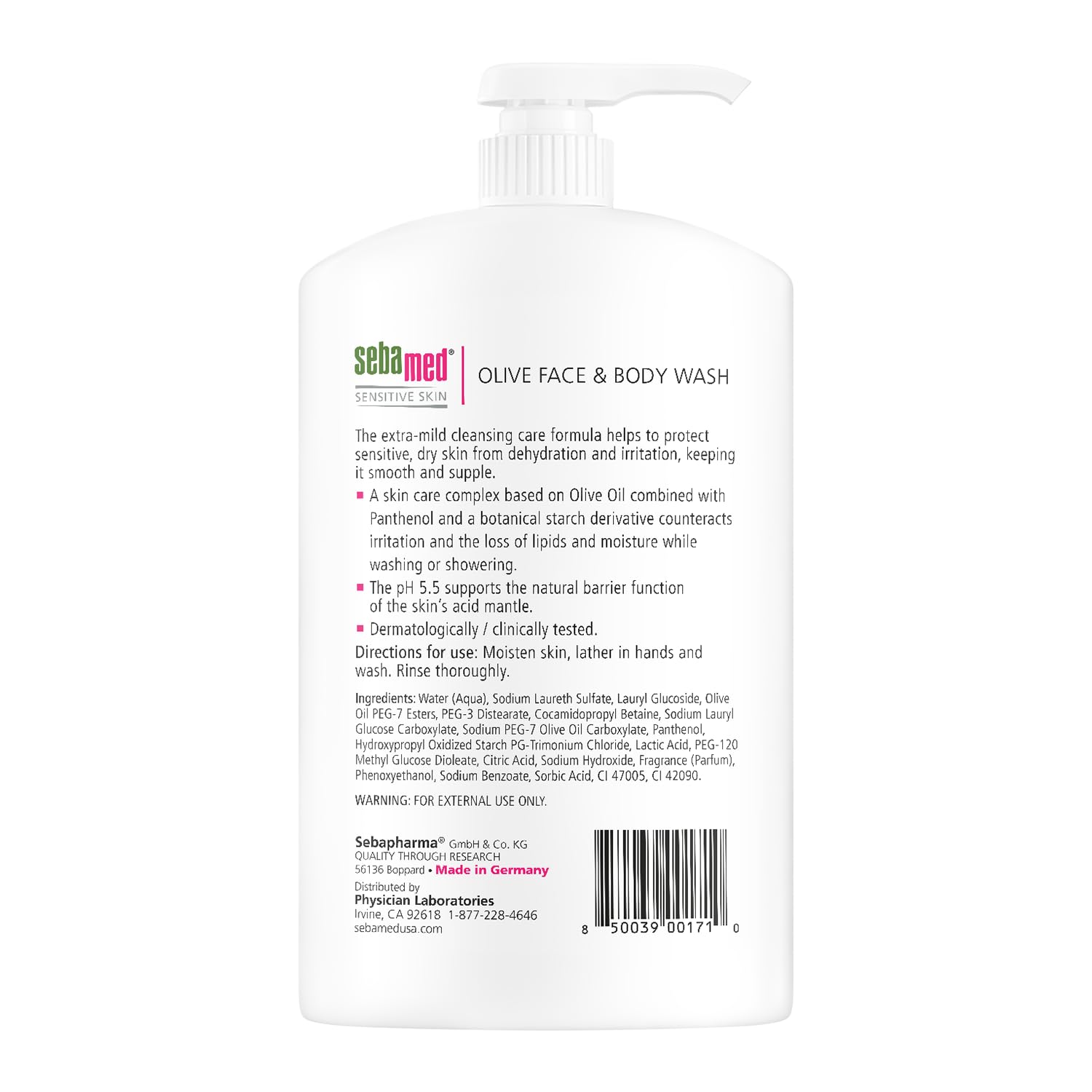 Gros plan sur la pompe Sebamed Olive pour une distribution précise.