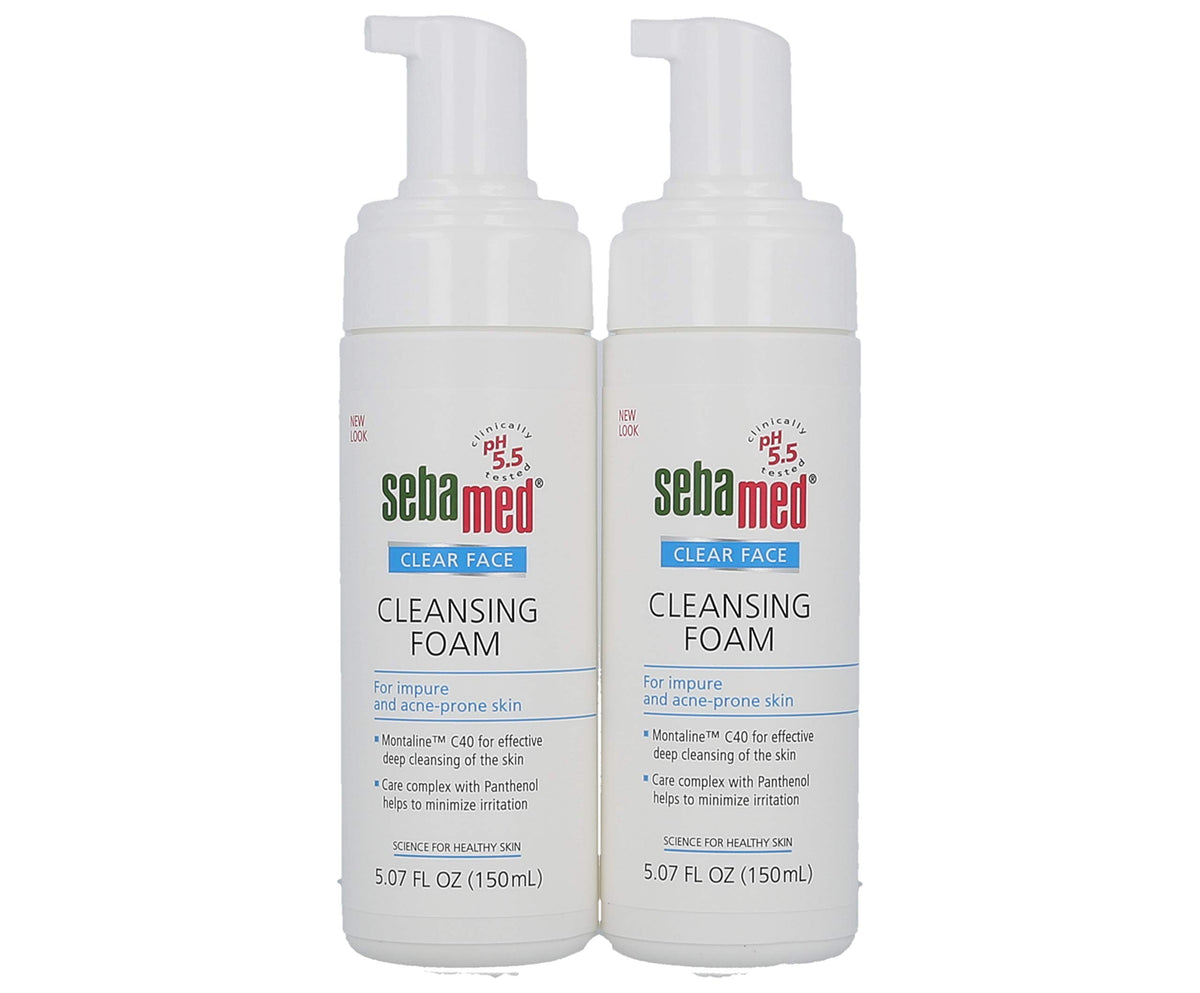 sebamed-clear-face-bouteille-mousse: nettoyage quotidien en douceur pour peau grasse.