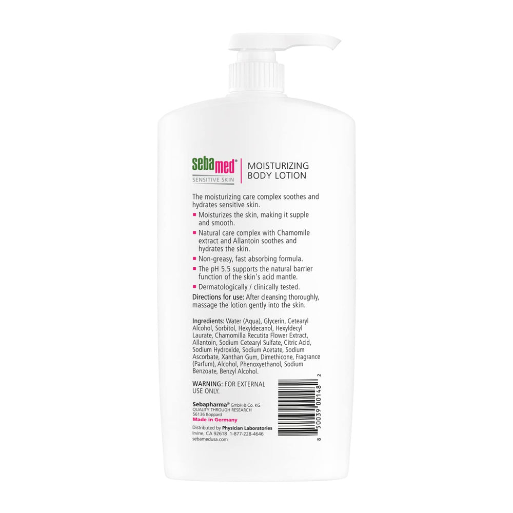 SEBAMED lotion corps pompe application facile, hydratation douce.