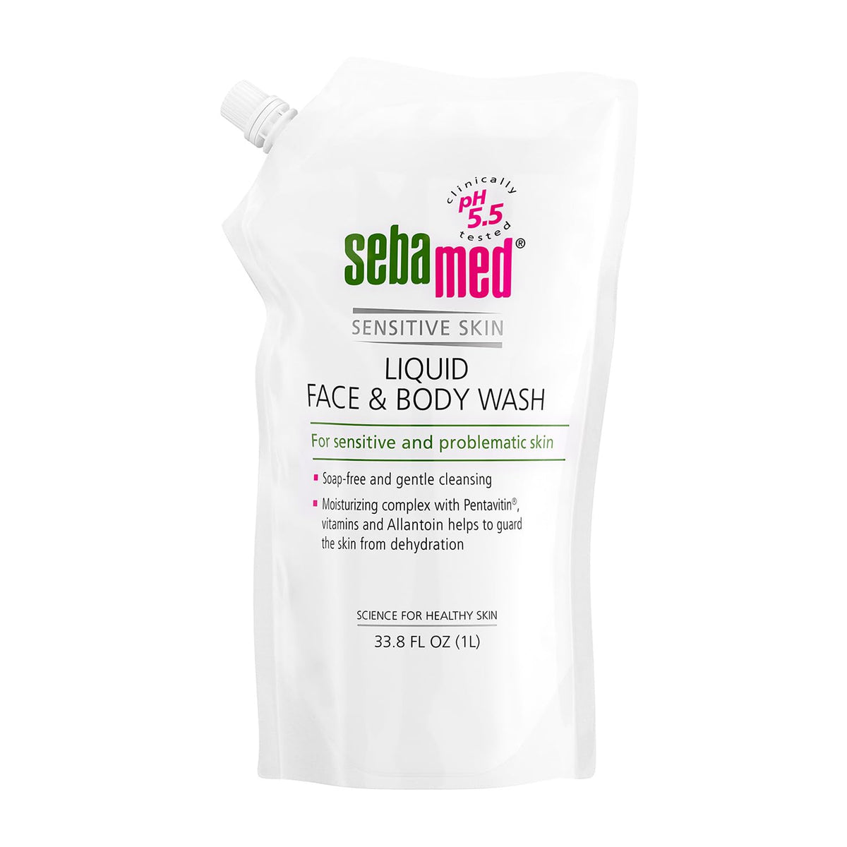 SEBAMED sachet-remplissage lavage visage et corps, réduction déchets plastiques.
