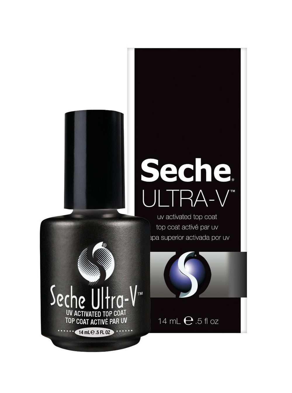 Seche Ultra-V Top Coat clair sur bouteille prête à l'emploi, brillance durable.