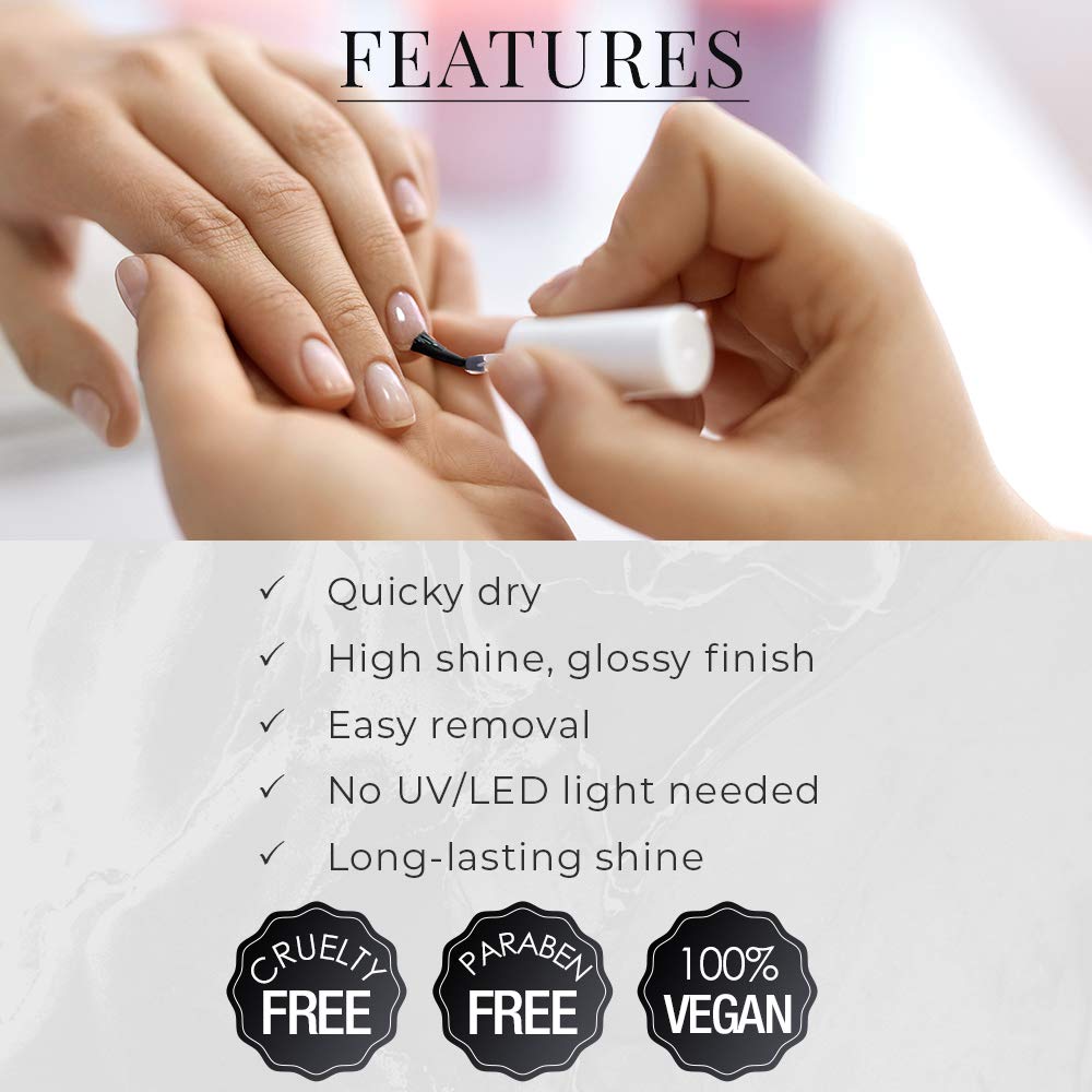 Seche Vite apparence brillante, application fluide sur tous les ongles.