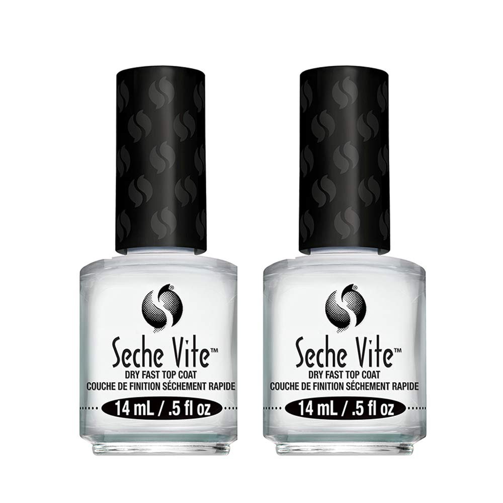 Bouteille Seche Vite Top Coat en cours d'application rapide sur ongles.