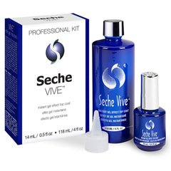 Seche Vive kit top coat bottle shows instant gel-like finish and long-lasting protection.