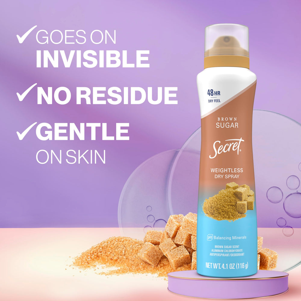 Secret déodorant aérosol sec – application rapide pour une sensation sèche immédiate.