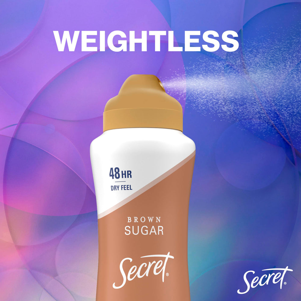 Secret déodorant aérosol sec – parfum sucre brun pour une sensation agréable.