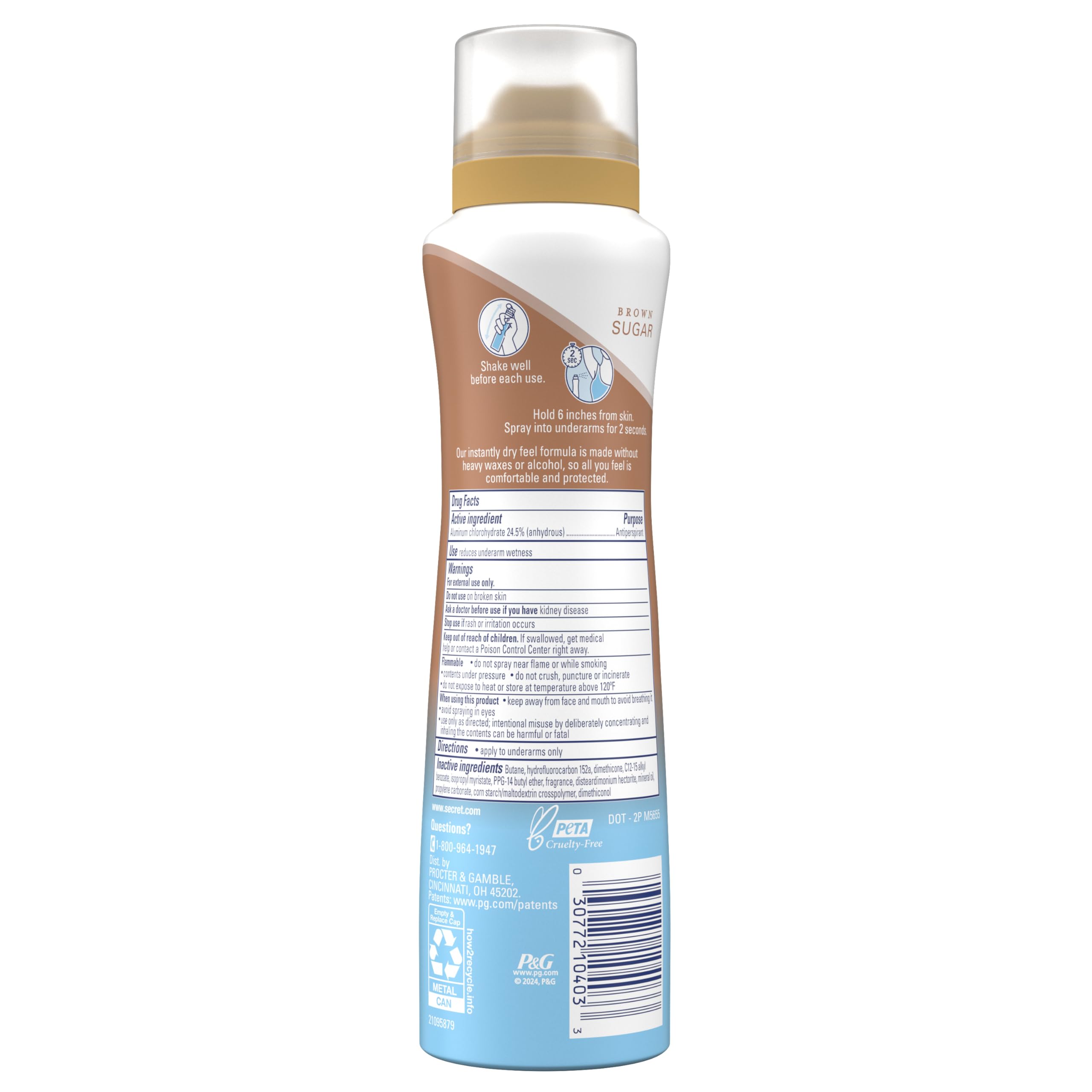 Secret déodorant aérosol sec – sans alcool ni cires lourdes, douceur assurée.