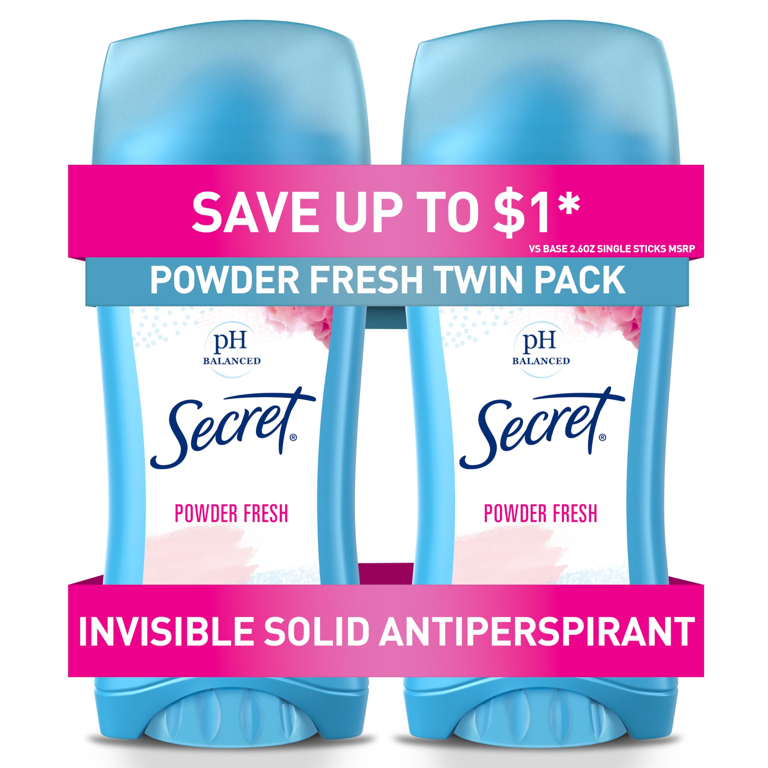 Secret anti-transpirant sans-traces bâtonnet-poudre fraiche: pack double, protection durable