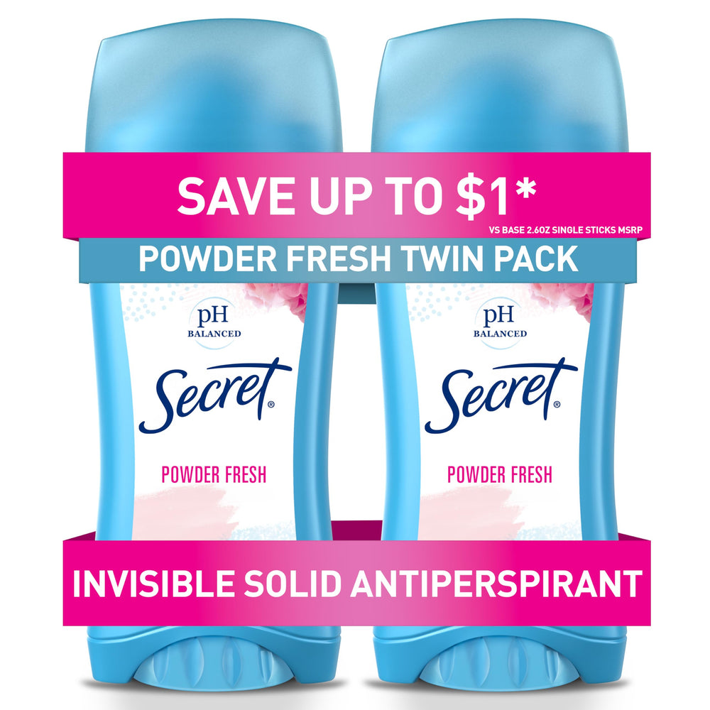 Secret anti-transpirant sans-traces bâtonnet-poudre fraiche: pack double, protection durable