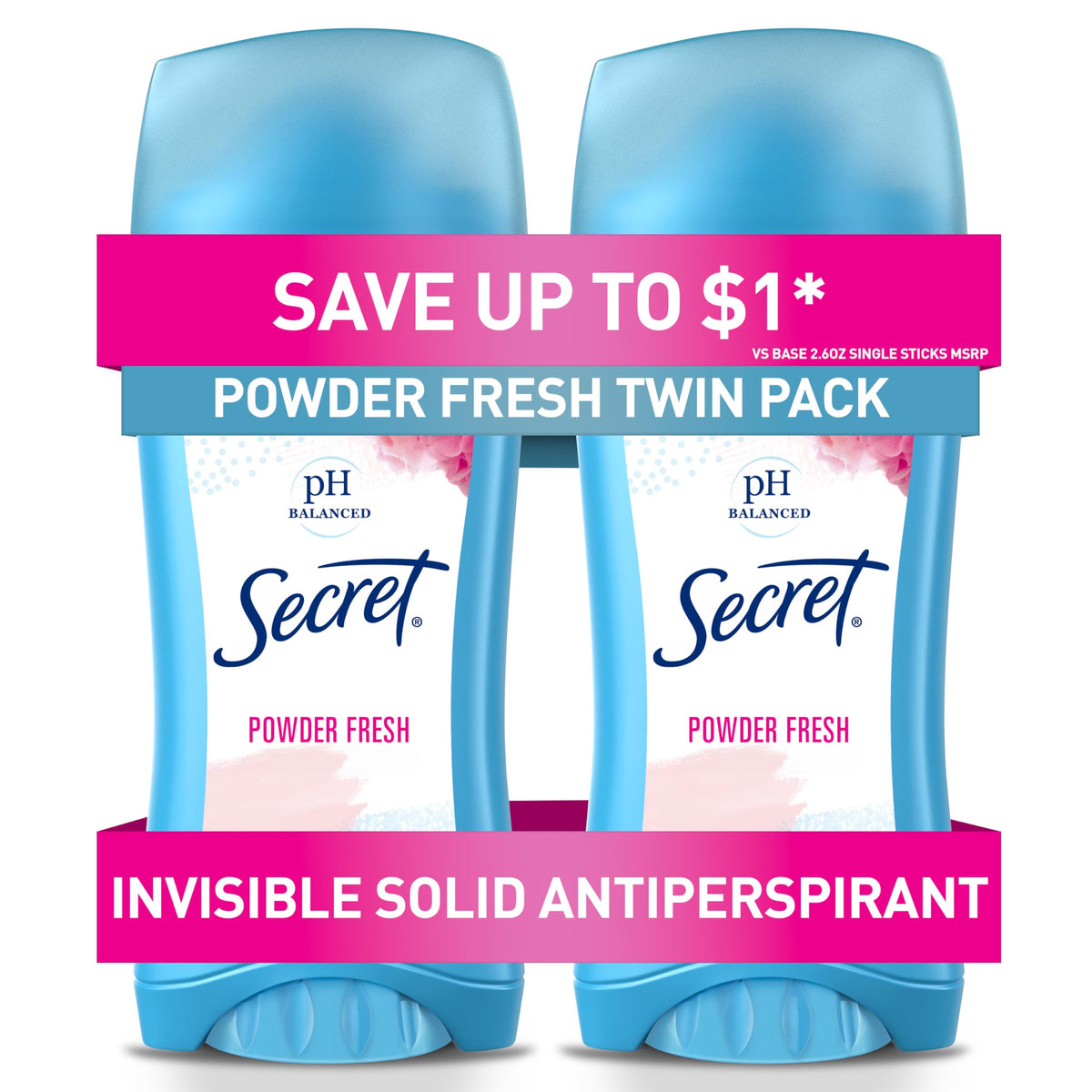 Secret anti-transpirant sans-traces bâtonnet-poudre fraiche: pack double, protection durable