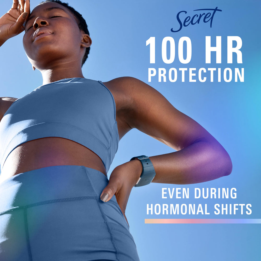 Secret antiperspirant clinique, protège contre la transpiration en chaleur.
