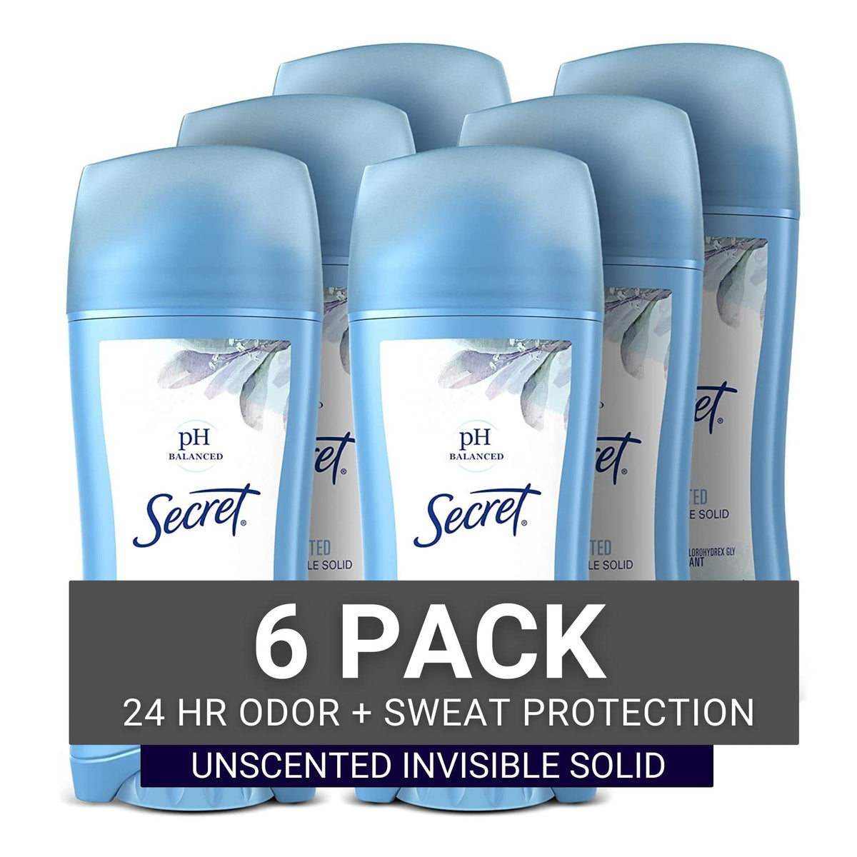 Secret antiperspirant invisible sans parfum, protection 24h au quotidien.