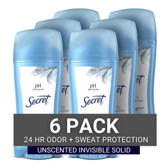 Secret antiperspirant invisible sans parfum, protection 24h au quotidien.