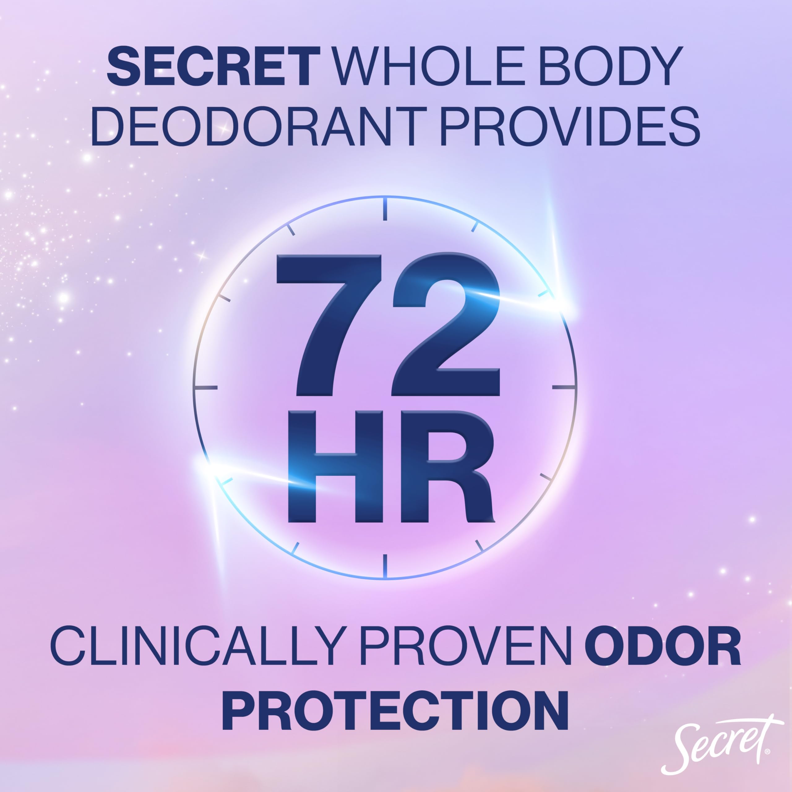 Secret crème déodorante sèche absorption 72h, capte la sueur et maintient la peau sèche.