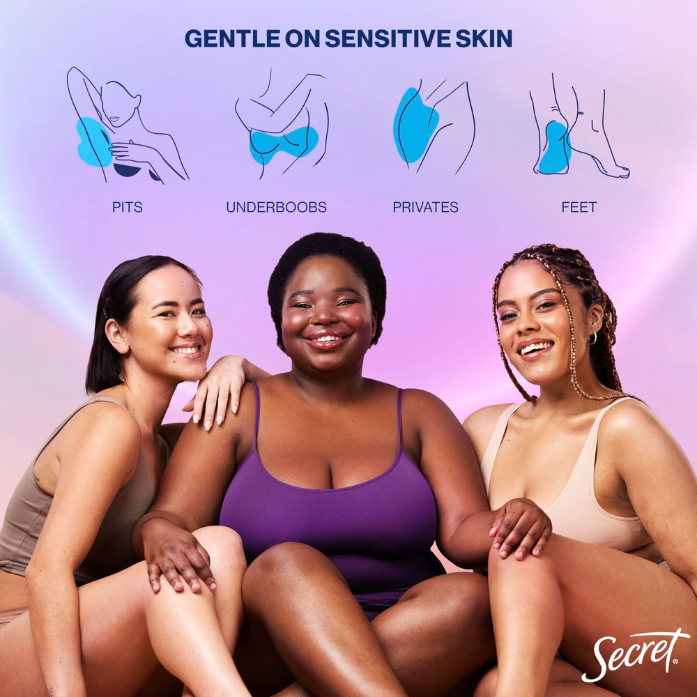 Secret crème déodorante sèche sans aluminium, formule peau respectueuse et efficace.