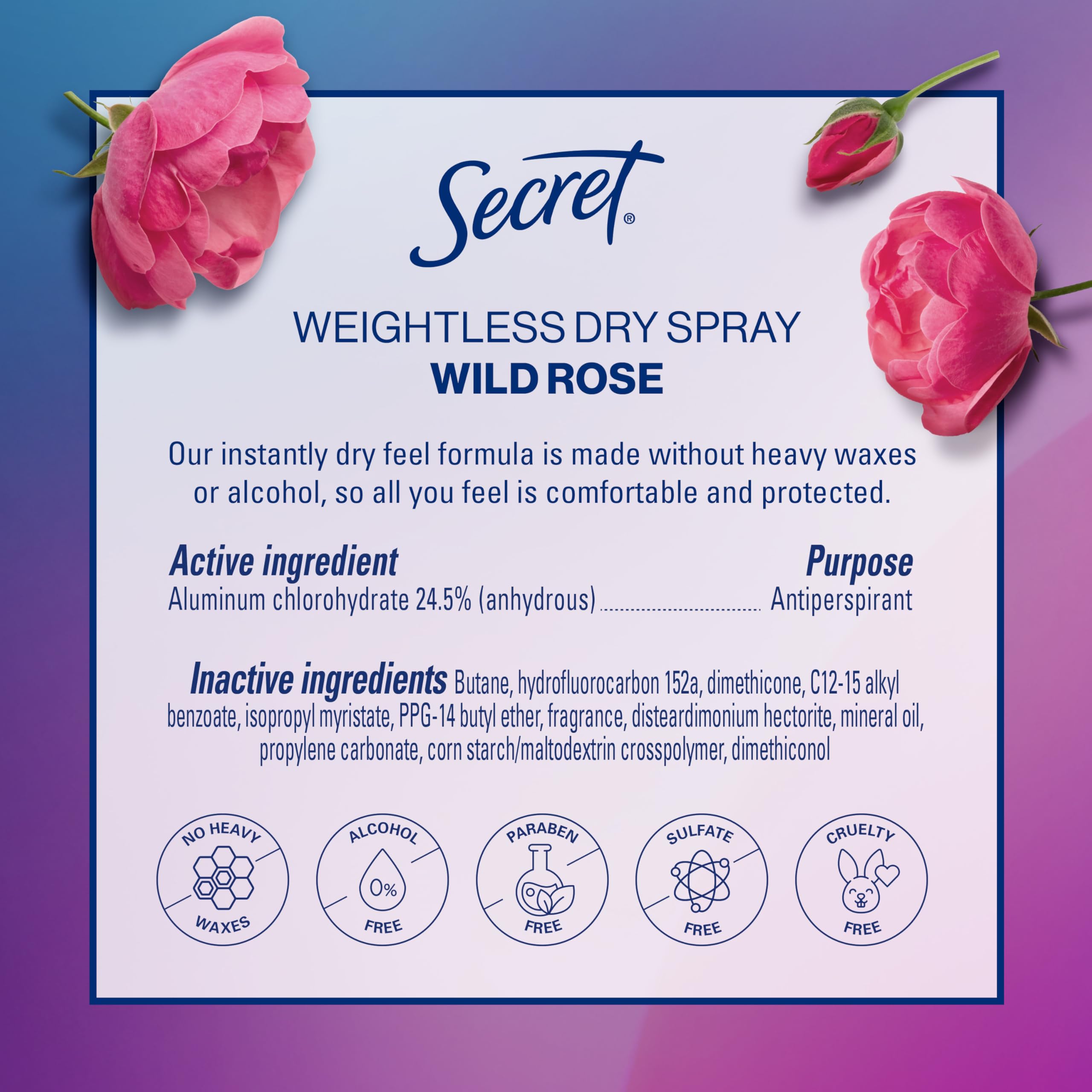 Secret déodorant aerosol sec à emporter dans le sac.