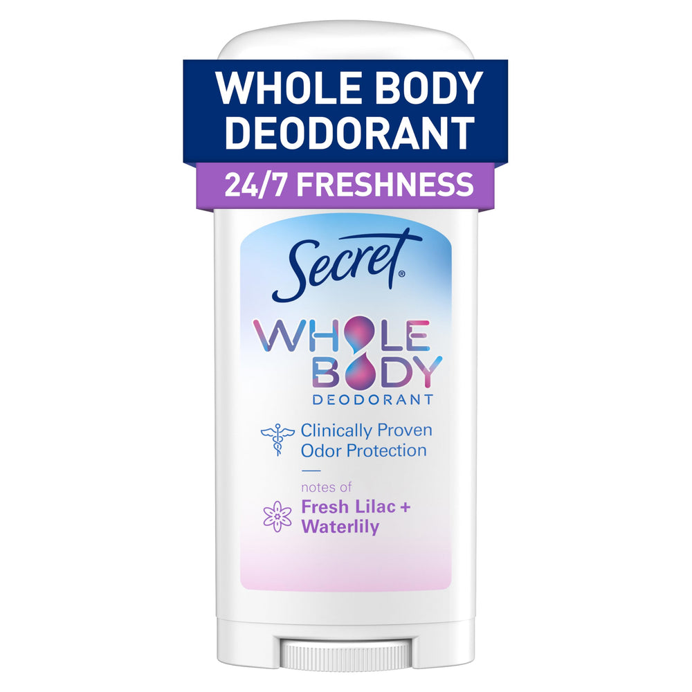 Secret déodorant pour aisselles, fraîcheur longue durée et sans résidu.