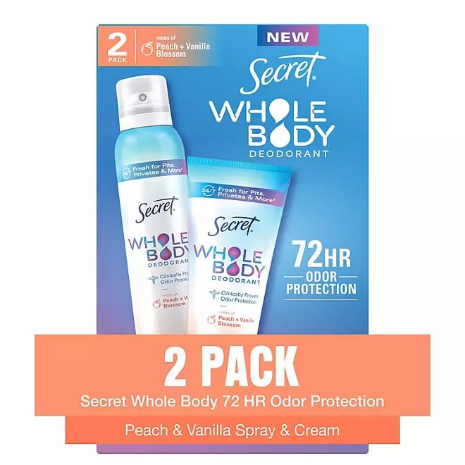 SECRET déodorant corps duo, pack duo pratique pour deux usages.