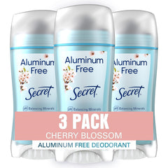 Secret déodorant sans aluminium, flacon cerisier et parfum floral.